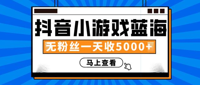 赚钱计划：抖音小游戏蓝海项目，无粉丝一天收入5000+-赚钱驿站