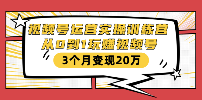 视频号运营实操训练营：从0到1玩赚视频号，3个月变现20万-赚钱驿站