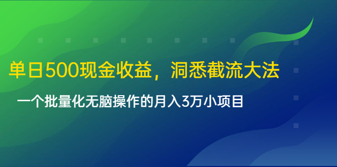 单日500现金收益，洞悉截流大法，一个批量化无脑操作的月入3万小项目-赚钱驿站