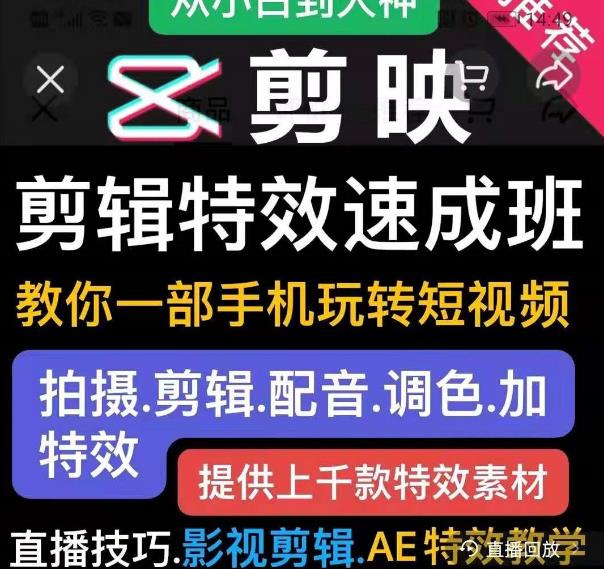 剪映剪辑特效速成班：教你一部手机玩转短视频，提供上千款特效素材-赚钱驿站