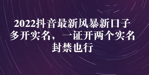 2022抖音最新风暴新口子：多开实名，一整开两个实名，封禁也行-赚钱驿站