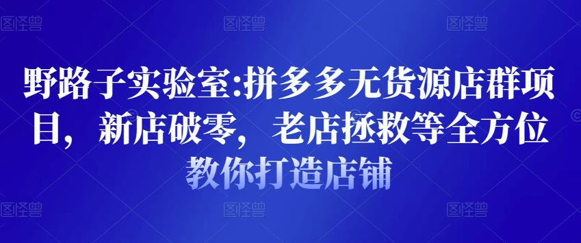 野路子实验室:拼多多无货源店群项目，新店破零，老店拯救等全方位教你打造店铺-赚钱驿站