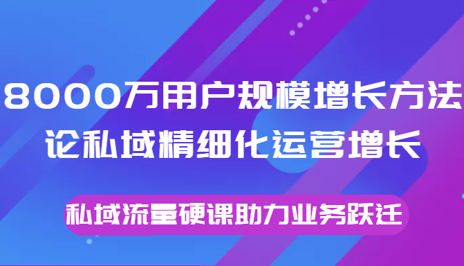 8000万用户规模增长方法论私域精细化运营增长，私域流量硬课助力业务跃迁-赚钱驿站