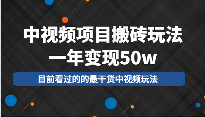 中视频项目搬砖玩法，一年变现50w，目前看过的的最干货中视频玩法-赚钱驿站