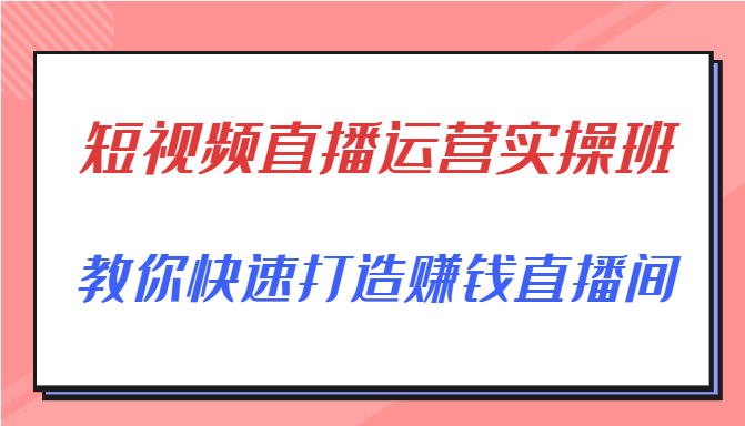 短视频直播运营实操班，直播带货精细化运营实操，教你快速打造赚钱直播间-赚钱驿站