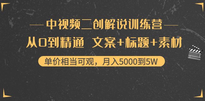 中视频二创解说训练营：从0到精通 文案+标题+素材、月入5000到5W-赚钱驿站