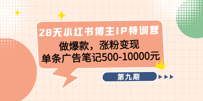 28天小红书博主IP特训营《第9期》做爆款，涨粉变现 单条广告笔记500-10000-赚钱驿站