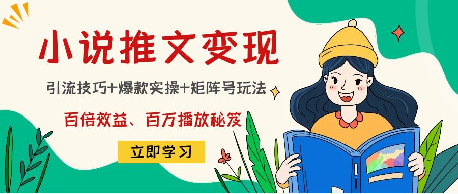 小说推文训练营：引流技巧+爆款实操+矩阵号玩法，百倍效益、百万播放秘笈-赚钱驿站