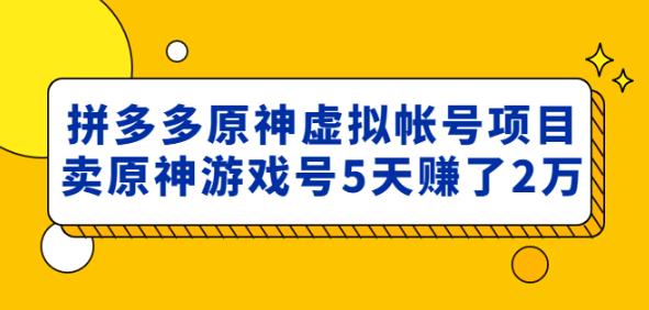 外面卖2980的拼多多原神虚拟帐号项目：卖原神游戏号5天赚了2万-赚钱驿站