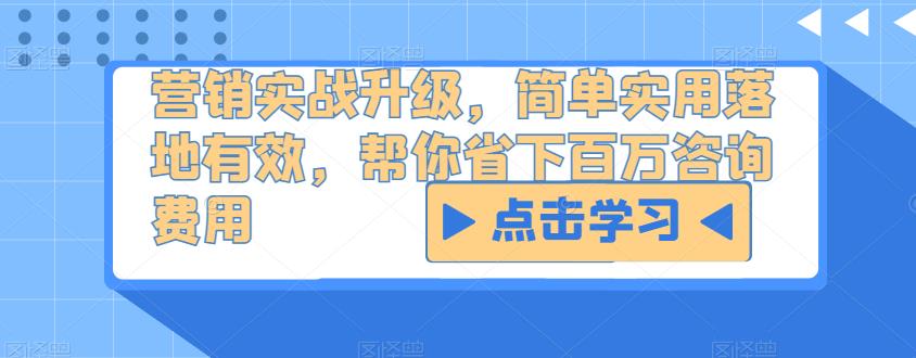 营销实战升级，简单实用落地有效，帮你省下百万咨询费用-赚钱驿站