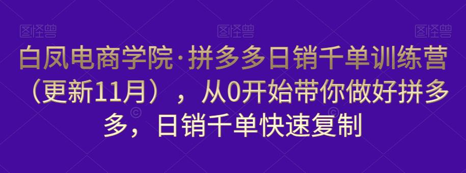 白凤电商学院·拼多多日销千单训练营，从0开始带你做好拼多多，日销千单快速复制（更新知2023年3月）-赚钱驿站