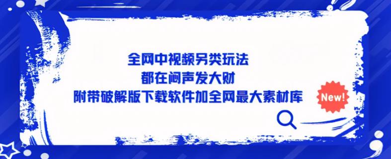 全网中视频另类玩法，都在闷声发大财，附带破解版下载软件加全网最大素材库-赚钱驿站