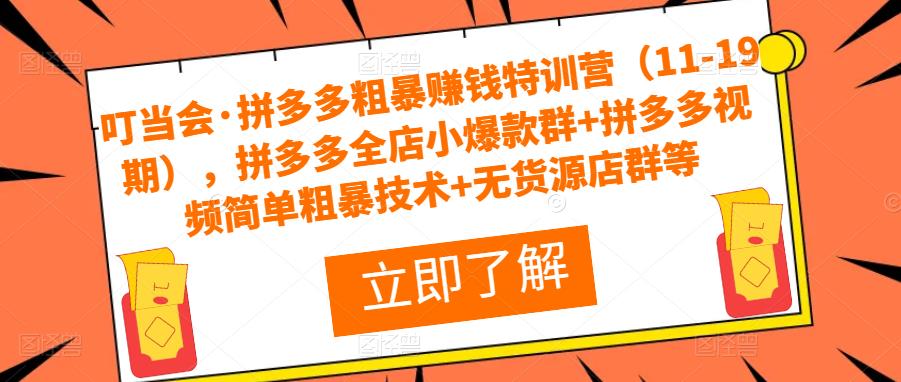 叮当会·拼多多粗暴赚钱特训营（11-19期），拼多多全店小爆款群+拼多多视频简单粗暴技术+无货源店群等-赚钱驿站