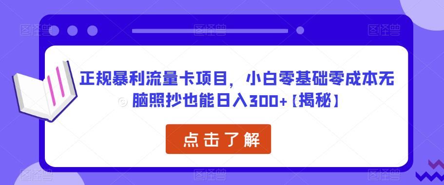 正规暴利流量卡项目，小白零基础零成本无脑照抄也能日入300+【揭秘】-赚钱驿站