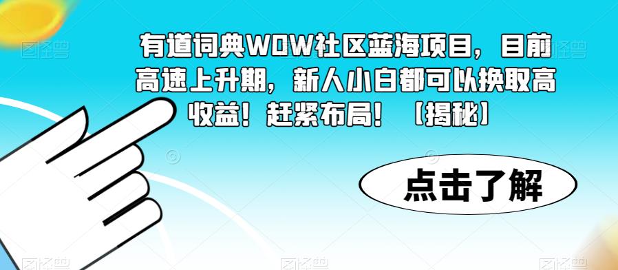 有道词典WOW社区蓝海项目，目前高速上升期，新人小白都可以换取高收益！赶紧布局！【揭秘】-赚钱驿站