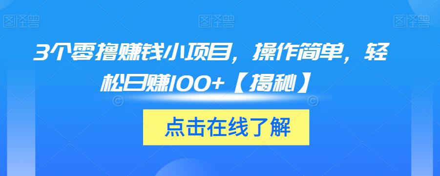 3个零撸赚钱小项目，操作简单，轻松日赚100+【揭秘】-赚钱驿站