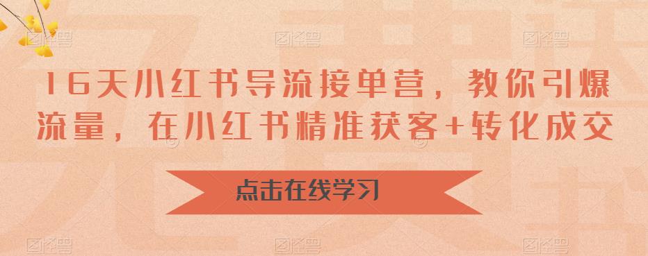 16天小红书导流接单营，教你引爆流量，在小红书精准获客+转化成交-赚钱驿站