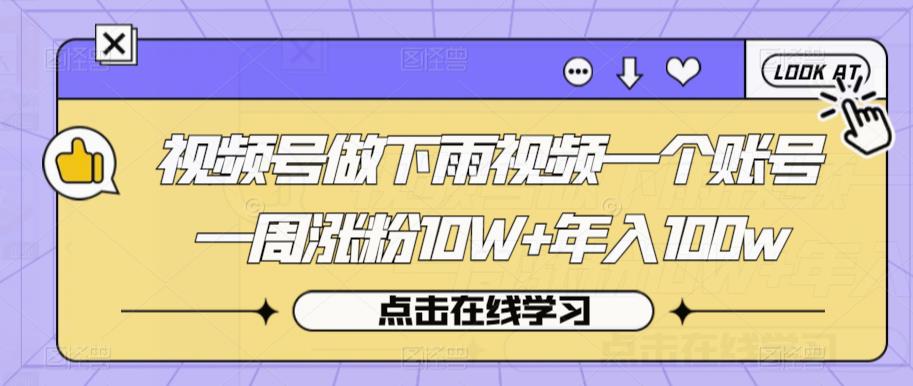 视频号做下雨视频一个账号一周涨粉10W+年入100w【揭秘】-赚钱驿站