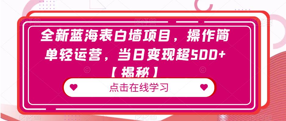 全新蓝海表白墙项目，操作简单轻运营，当日变现超500+【揭秘】-赚钱驿站