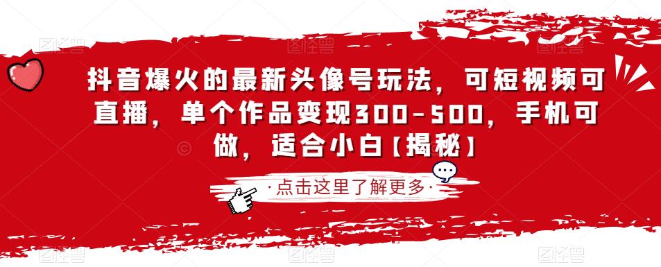 抖音爆火的最新头像号玩法，可短视频可直播，单个作品变现300-500，手机可做，适合小白【揭秘】-赚钱驿站