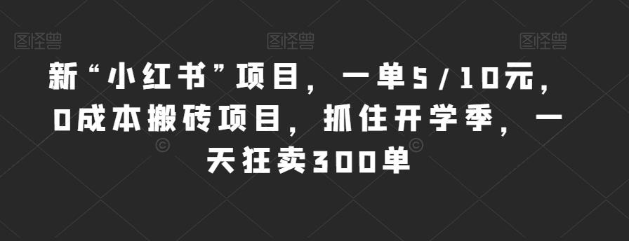 新“小红书”项目，一单5/10元，0成本搬砖项目，抓住开学季，一天狂卖300单【揭秘】-赚钱驿站