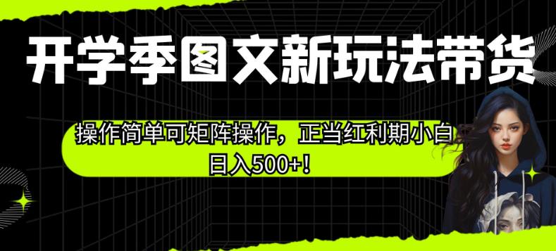 开学季图文新玩法带货，操作简单可矩阵操作，正当红利期小白日入500+！【揭秘】-赚钱驿站