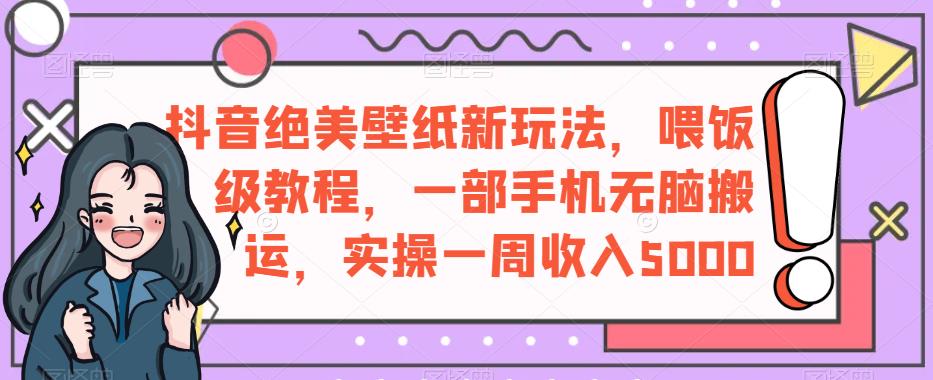 抖音绝美壁纸新玩法，喂饭级教程，一部手机无脑搬运，实操一周收入5000【揭秘】-赚钱驿站