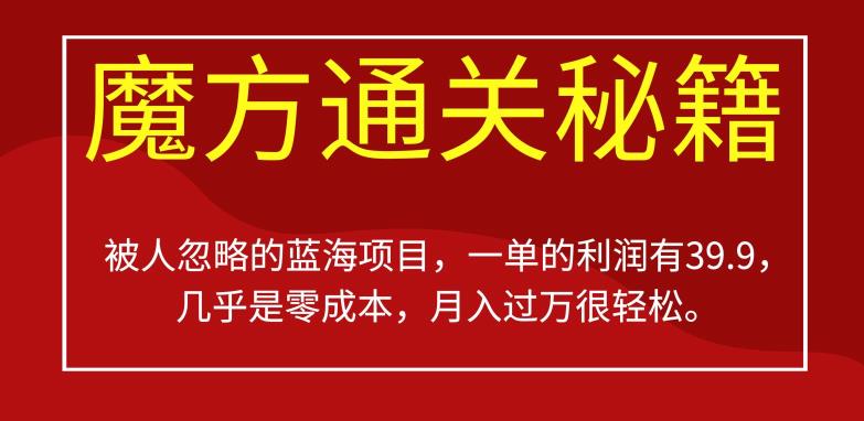 被人忽略的蓝海项目，魔方通关秘籍，一单的利润有39.9，几乎是零成本，月入过万很轻松【揭秘】-赚钱驿站