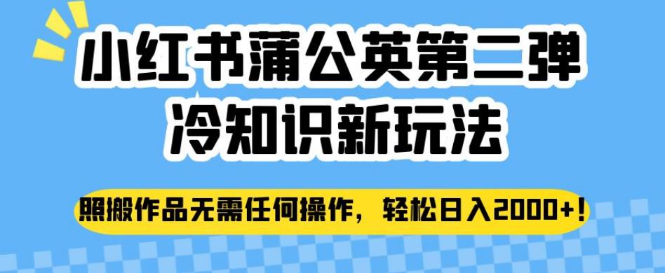 小红书蒲公英第二弹冷知识新玩法，照搬作品无需任何操作，轻松日入2000+【揭秘】-赚钱驿站