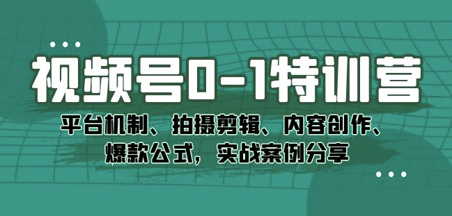 视频号0-1特训营：平台机制、拍摄剪辑、内容创作、爆款公式，实战案例分享-赚钱驿站