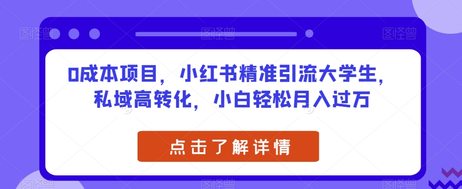 0成本项目，小红书精准引流大学生，私域高转化，小白轻松月入过万【揭秘】-赚钱驿站