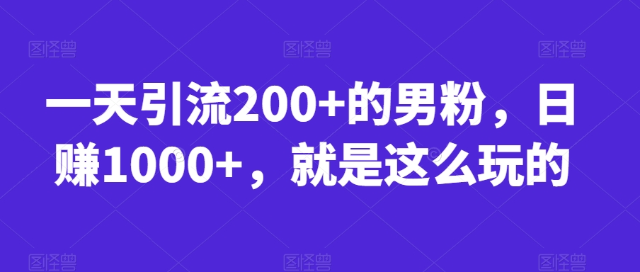 一天引流200+的男粉，日赚1000+，就是这么玩的【揭秘】-赚钱驿站