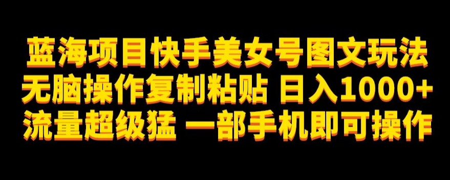 蓝海项目快手美女号图文玩法，无脑操作复制粘贴，日入1000+流量超级猛一部手机即可操作【揭秘】-赚钱驿站