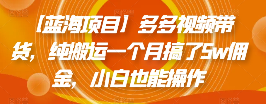 【蓝海项目】多多视频带货，纯搬运一个月搞了5w佣金，小白也能操作【揭秘】-赚钱驿站