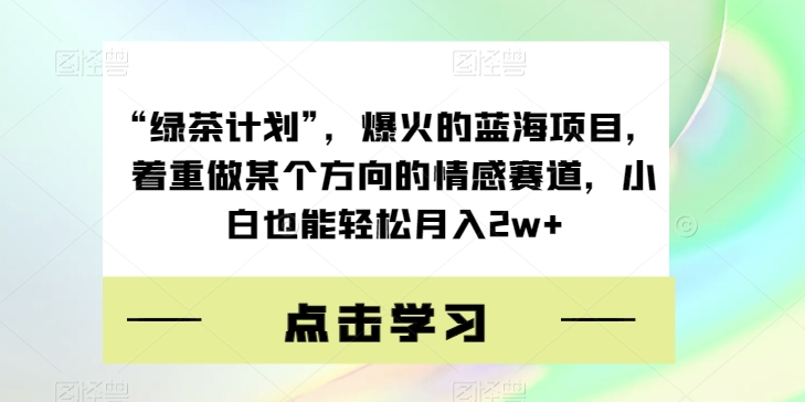 “绿茶计划”，爆火的蓝海项目，着重做某个方向的情感赛道，小白也能轻松月入2w+【揭秘】-赚钱驿站