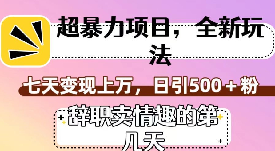 超暴利项目，全新玩法（辞职卖情趣的第几天），七天变现上万，日引500+粉【揭秘】-赚钱驿站