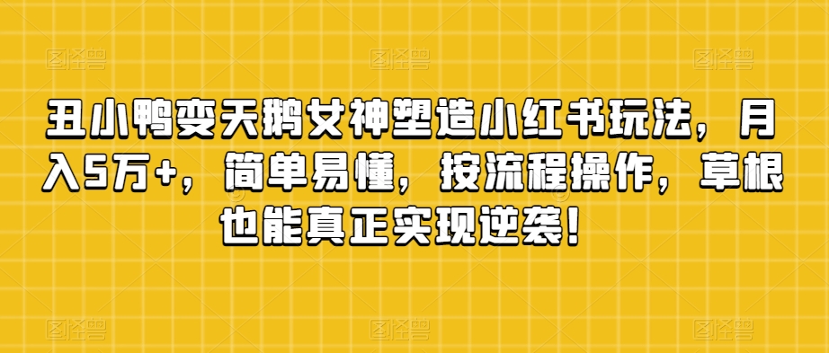 丑小鸭变天鹅女神塑造小红书玩法，月入5万+，简单易懂，按流程操作，草根也能真正实现逆袭！-赚钱驿站