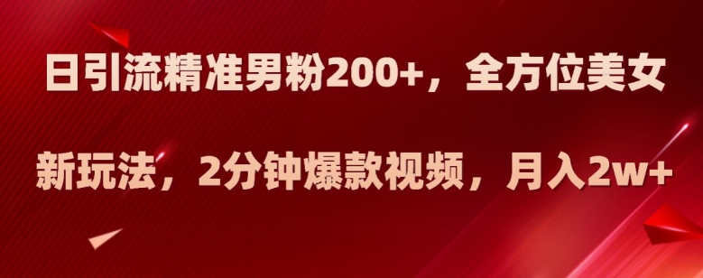 日引流精准男粉200+，全方位美女新玩法，2分钟爆款视频，月入2w+【揭秘】-赚钱驿站