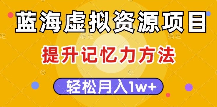 蓝海虚拟资源项目，提升记忆力方法，多种变现方式，轻松月入1w+【揭秘】-赚钱驿站