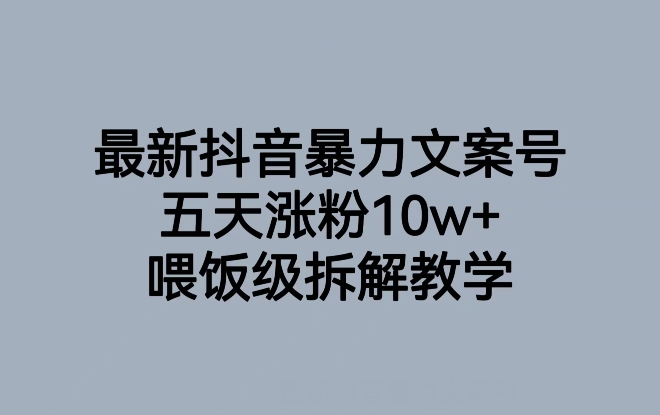 最新抖音暴力文案号，五天涨粉10w+，喂饭级拆解教学-赚钱驿站