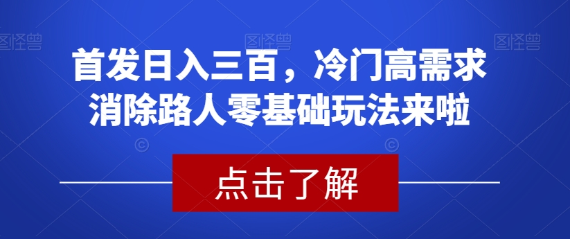 首发日入三百，冷门高需求消除路人零基础玩法来啦【揭秘】-赚钱驿站