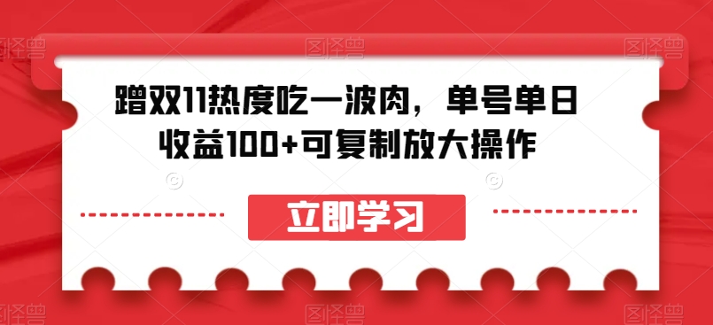 蹭双11热度吃一波肉，单号单日收益100+可复制放大操作【揭秘】-赚钱驿站