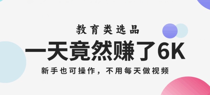 一天竟然赚了6000多，教育类选品，新手也可操作，更不用每天做短视频【揭秘】-赚钱驿站