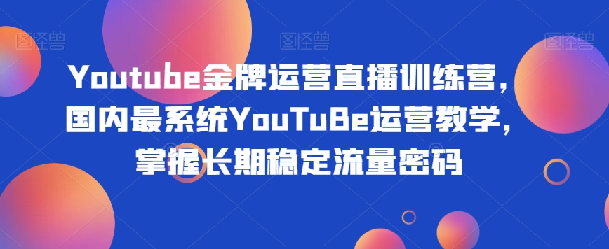 Youtube金牌运营直播训练营，国内最系统YouTuBe运营教学，掌握长期稳定流量密码-赚钱驿站