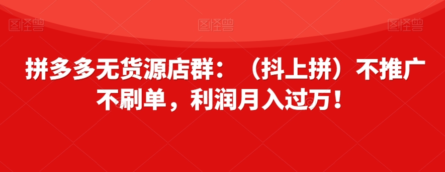 拼多多无货源店群：（抖上拼）不推广不刷单，利润月入过万！【揭秘】-赚钱驿站