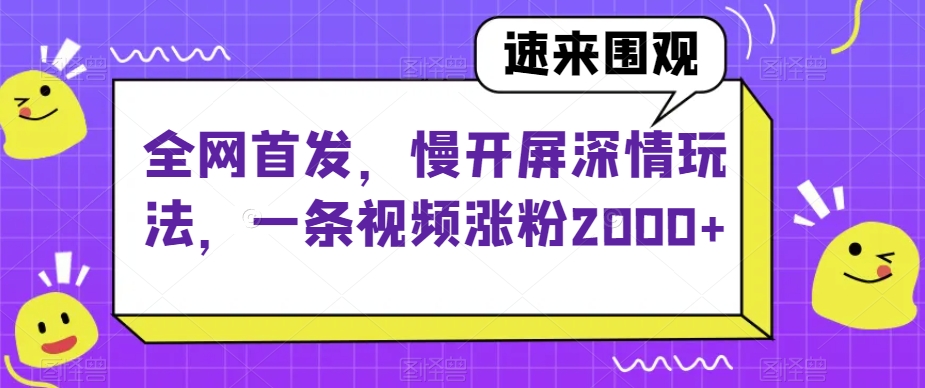 全网首发，慢开屏深情玩法，一条视频涨粉2000+【揭秘】-赚钱驿站