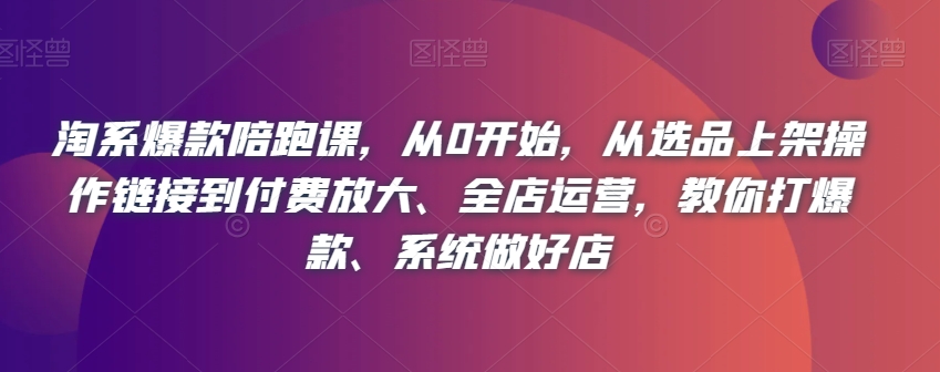 淘系爆款陪跑课，从0开始，从选品上架操作链接到付费放大、全店运营，教你打爆款、系统做好店-赚钱驿站