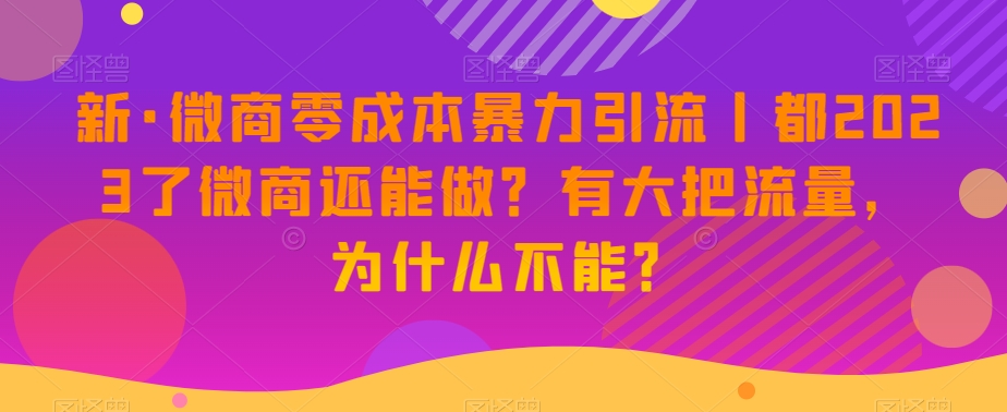 新·微商零成本暴力引流丨都2023了微商还能做？有大把流量，为什么不能？-赚钱驿站