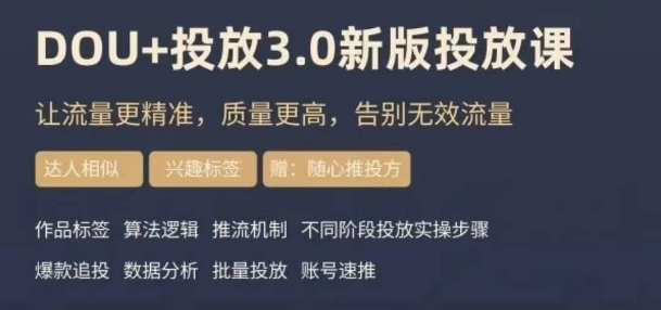 dou+豆荚投放实操课3.0新版，让流量更精准，质量更高，告别无效流量-赚钱驿站