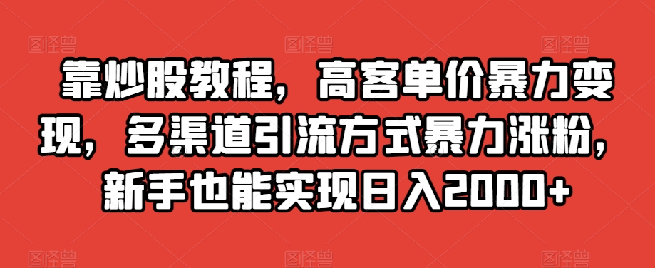 靠炒股教程，高客单价暴力变现，多渠道引流方式暴力涨粉，新手也能实现日入2000+【揭秘】-赚钱驿站